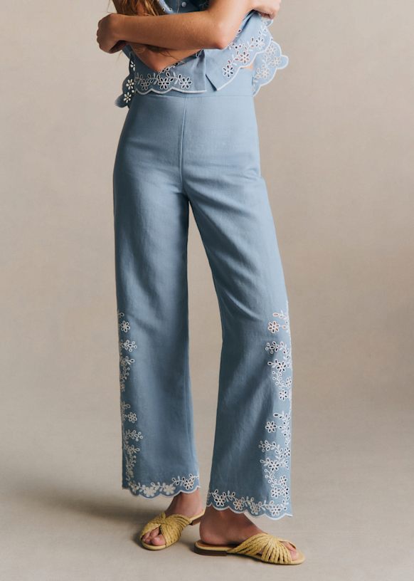 サルセーション Close fitting pants ライトブルー XS Fausto Trousers - Light Blue - Linen - Sézane
