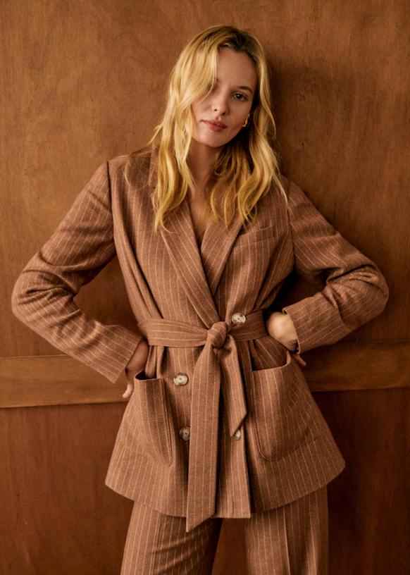 Jacke Beryn - Streifen Ecru Braun - Recycelte Wolle - Sézane