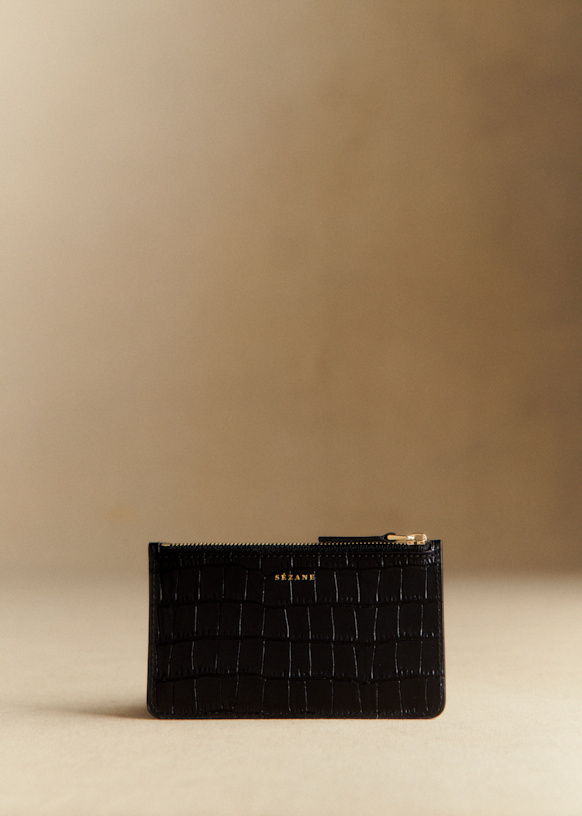 Alfred Large Card Holder - Black Crocodile Print - Bovine leather