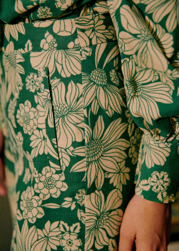 Martin Trousers - Seventies Green Flower - Cotton - Sézane