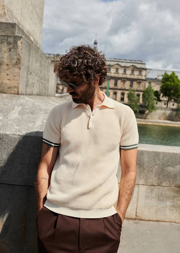 Alvren Knit Polo - Ecru / Green - Organic cotton - organic textile