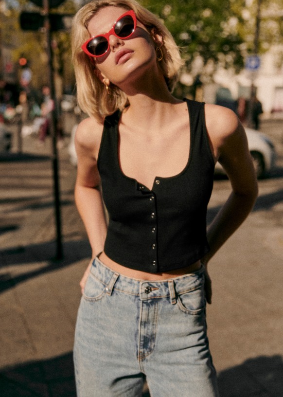 Lilou Top - Black - Organic cotton - organic textile - Sézane