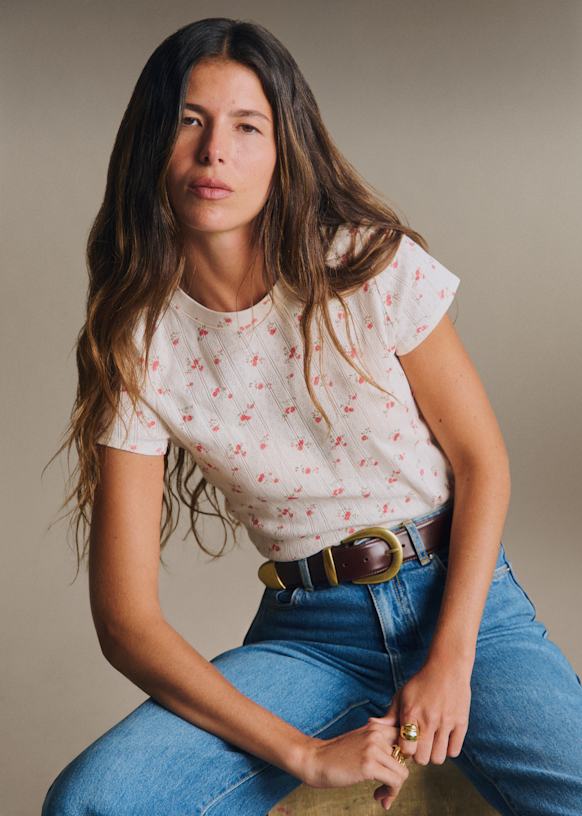Camil T-Shirt - Cream Pointelle - Cotton - Sézane