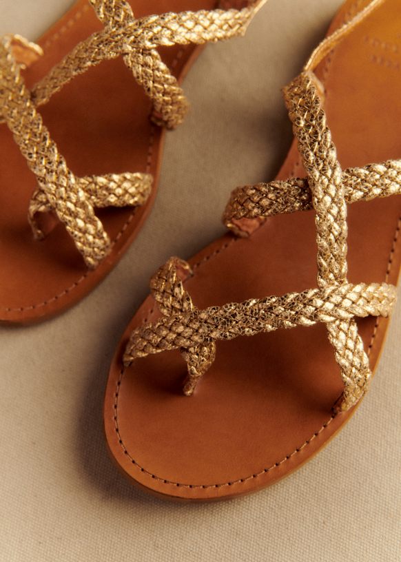 Adeline Low Sandals - Smooth braided gold - Crackled metallic