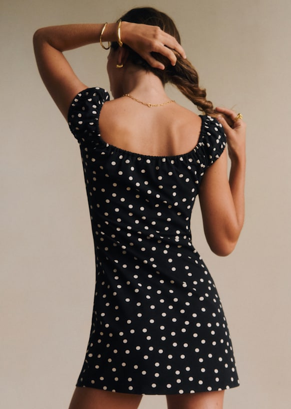 asceno black polka dot dress polka dot cotton mini dress