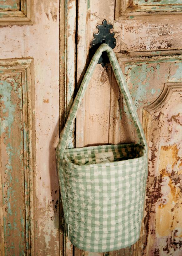 関税込 セザンヌ 花柄刺繍入 コットン スーパーマーケットバッグ Floral embroidered bucket bag - Sage - Cotton - Sézane