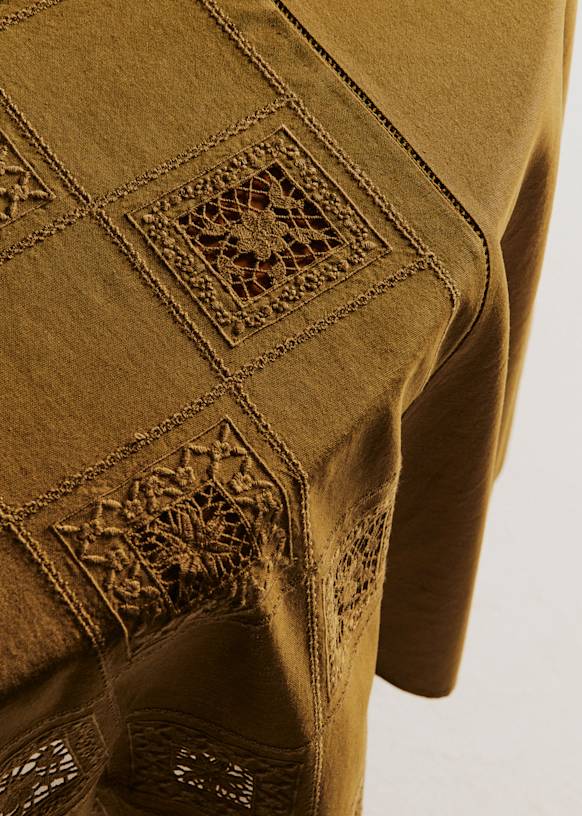 Embroidered Tablecloth - Ecru with Raspberry Embroidery - Wheat