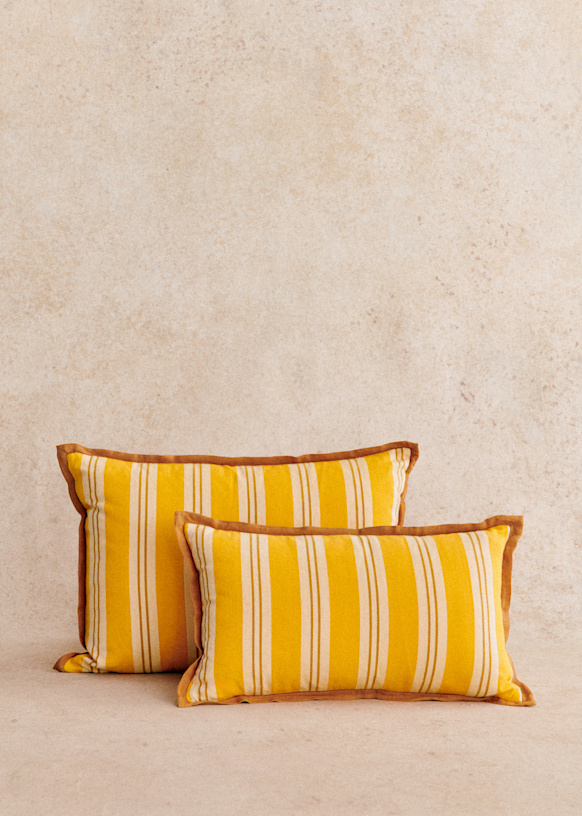Amalfi Stripes Cushion Small Model Yellow and Coffee Cotton Sezane