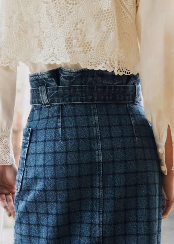 Pylla Skirt - Sézane x SEA NY - Denim with Navy Embroidery