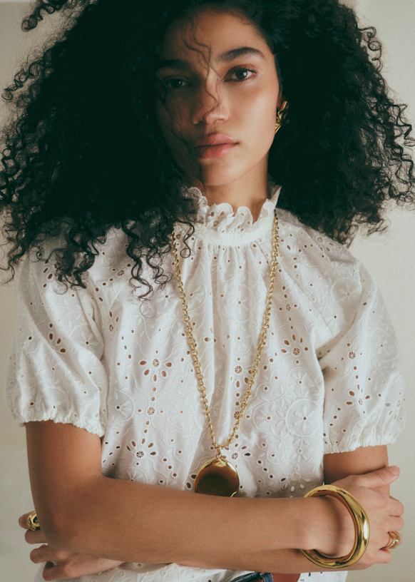 Shaily Blouse - Embroidered White - Organic Cotton - Sézane