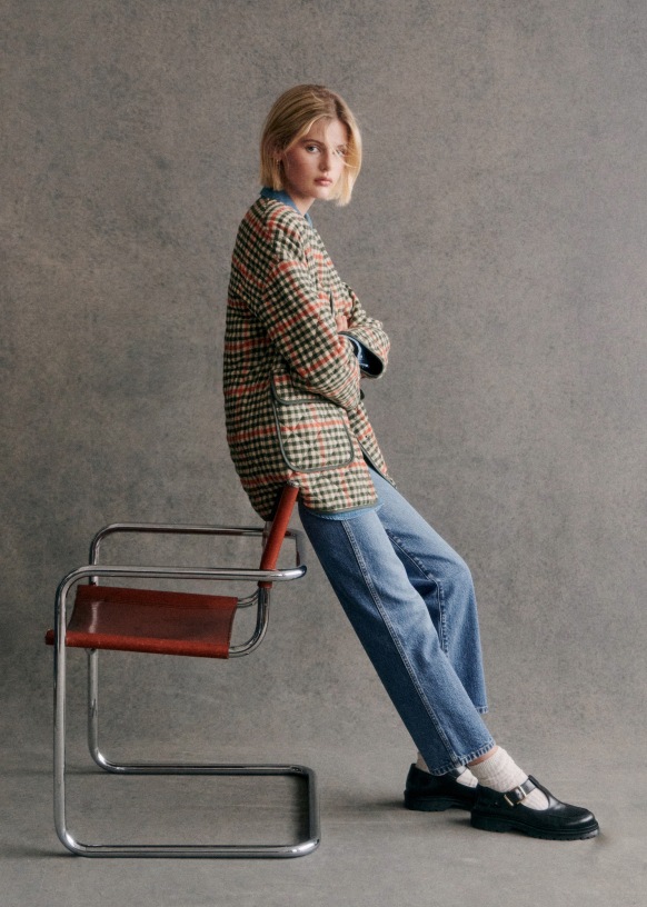Farel Jacket - Ecru blue check - Wool - Sézane Farel Jacket - Ecru blue check - Wool - Sézane
