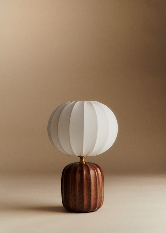 Small Traviata Table Lamp - Mahogany - Sonate Lamp Shade - Ecru