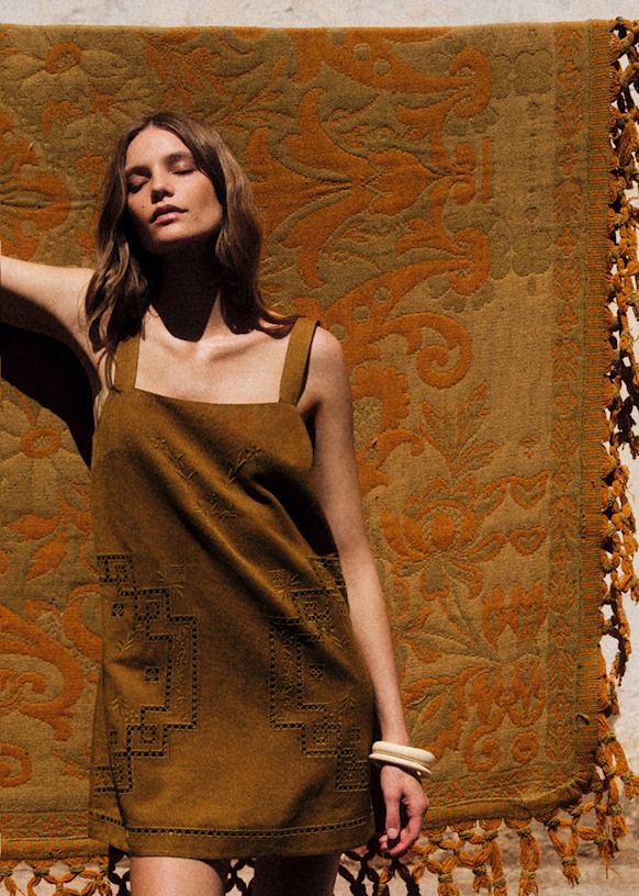 Victoire Dress - Black Placed Embroidery - Linen - Sézane