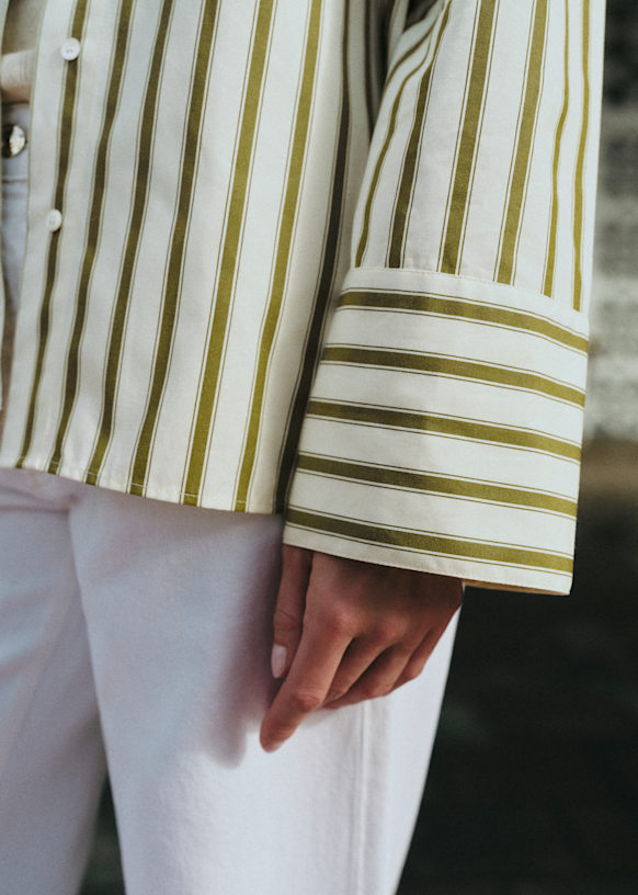 Bilma Shirt - Ecru Khaki Stripes - Cotton - Sézane