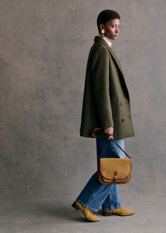 Large Roméo Bag - Denim Blue - Split cowhide leather - Sézane