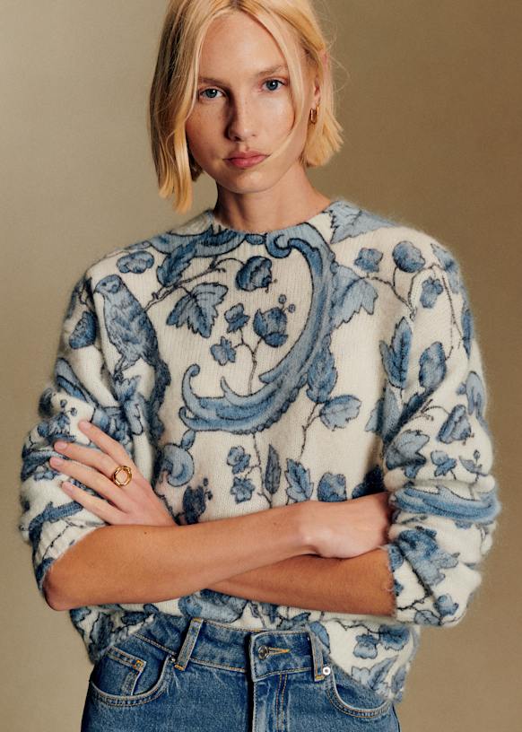 【新品】sezane セーター Thibault Sweater - Sézane x Antoinette Poisson - Blue Birds Print