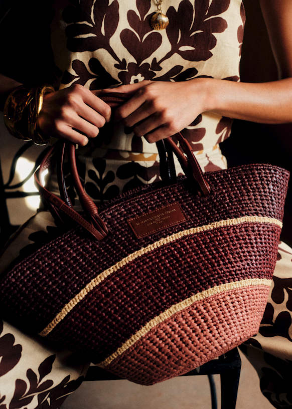 Justine Basket Bag - Natural Perforated Raffia - Raffia - Octobre