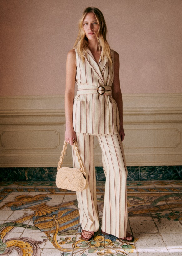 Antonina Jacket - Stripes Beige Pink Brown - Linen - Sézane