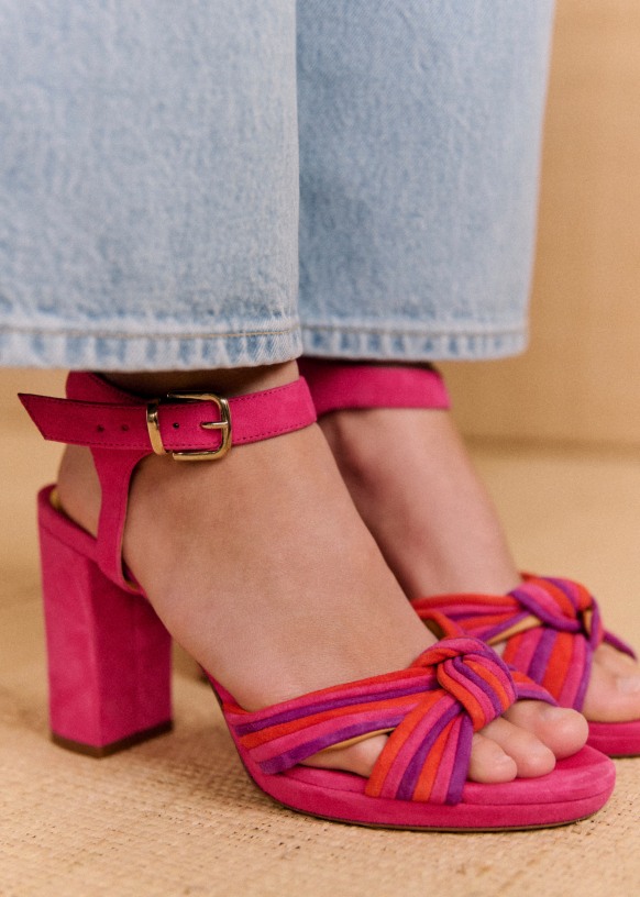 Carmela High Sandals Lilac multi velvet Suede goatskin leather Sezane