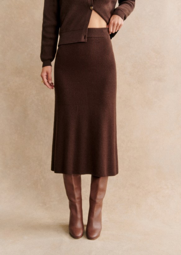 Bonjour Quilted Skirt (Ecru Dots on Brown Jersey)