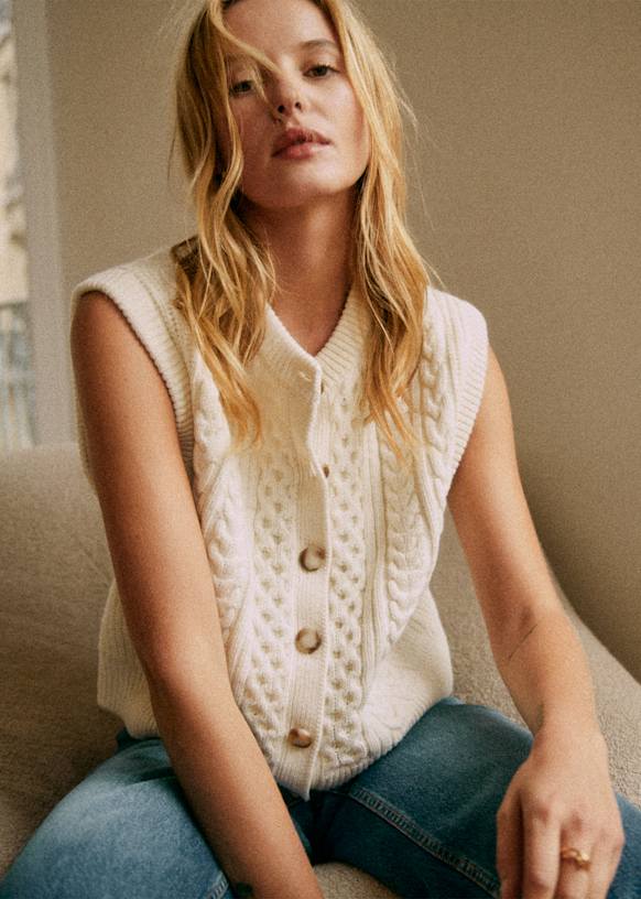 Sezane カーディガン　XS Roxane Cardigan - Ecru - Wool - Sézane