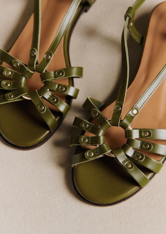 Iris Low Sandals - Smooth Olive Green - Bovine leather - Sézane