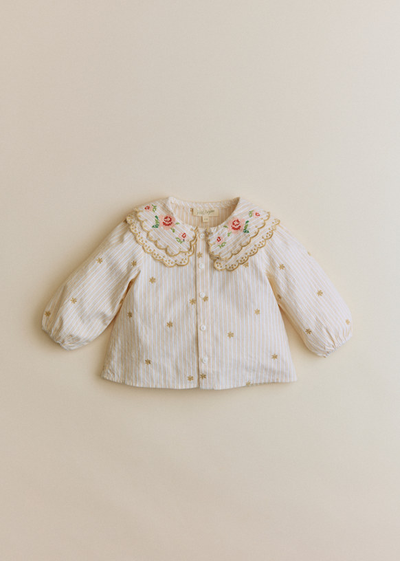 Gloria Shirt - Woven Stripe + Doily Embroidery - Organic cotton