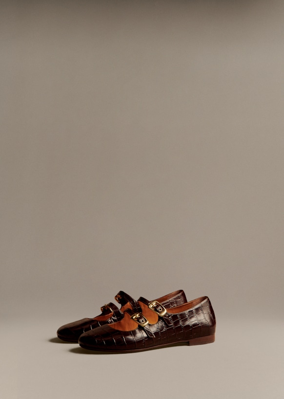 Low Clélia Ballerinas - Black Crocodile Print - Bovine leather