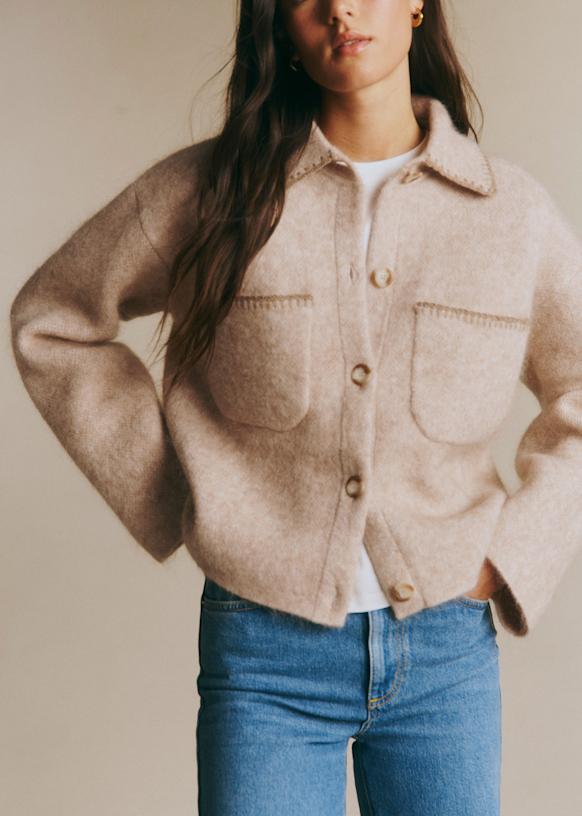 Lucien Jacket - Heathered Beige Taupe Details - Kid mohair