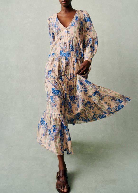 Vestido Benedetta - Estampado Blue Patchwork - Algodón ecológico ...