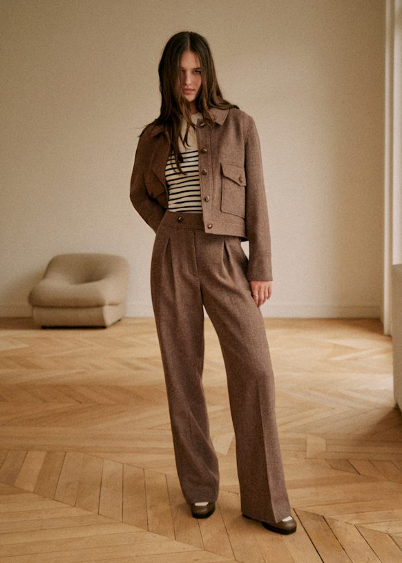 Auguste Trousers - Taupe - Virgin wool - Sézane Auguste Trousers - Taupe - Virgin wool - Sézane