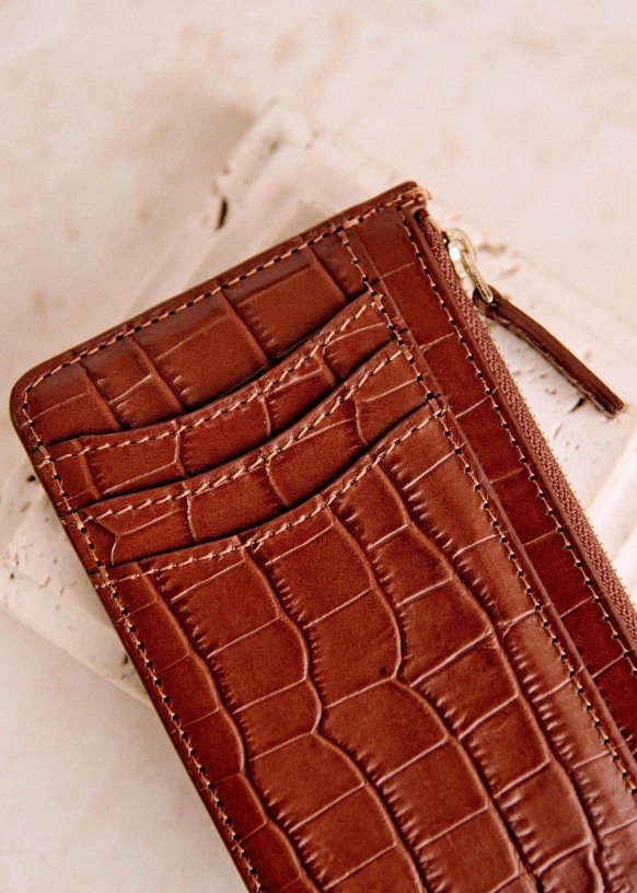 Large Alfred Card Holder Smooth Green Smooth ovine leather Sézane