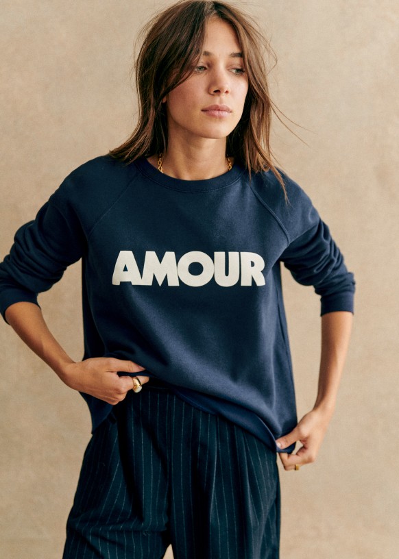 Amour Sweatshirt - Navy Blue/Ecru - Organic cotton - organic textile -  Sézane