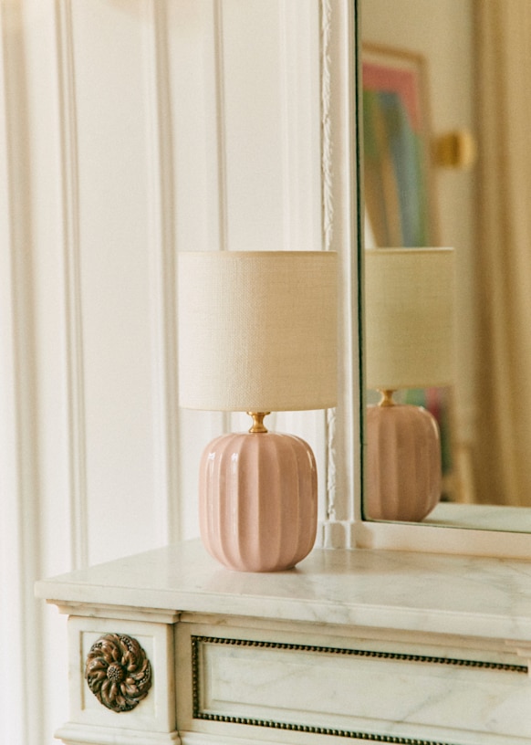 Small Traviata Table Lamp - Pink - Sonate Lamp Shade - Ecru