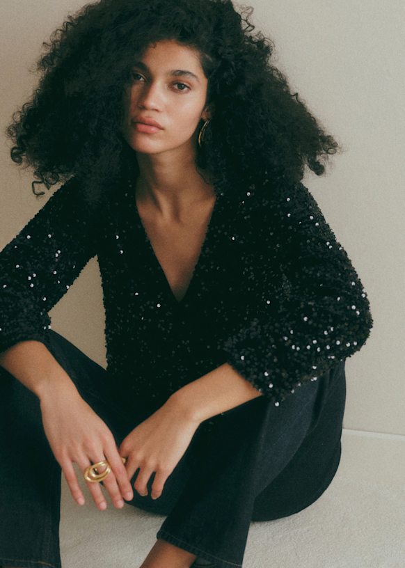 Bluse Shiny - Schwarz - Recyceltes Polyester mit GRS-Zertifizierung - Sézane