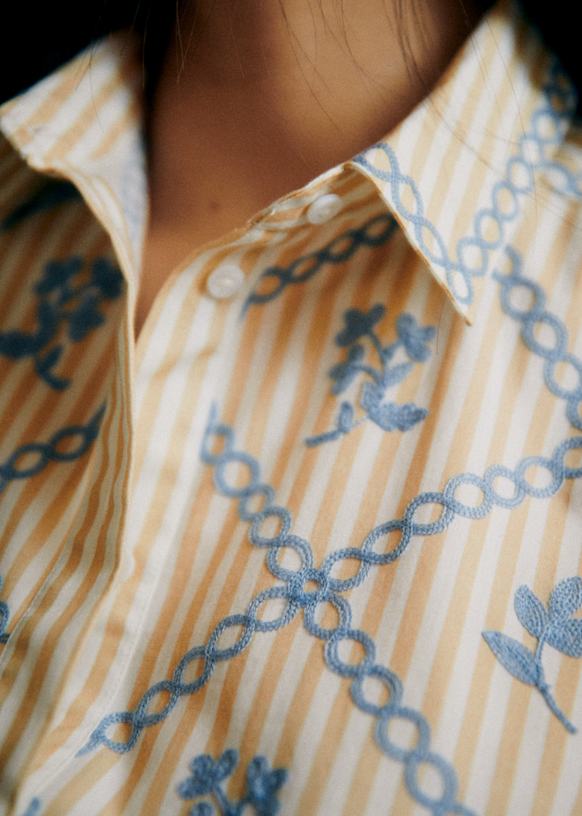 Maxy Shirt - Sézane x Lucia Vergara - Ecru with Daisy Embroidery