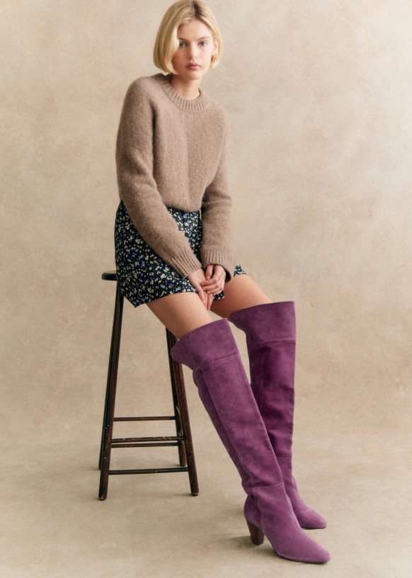 Colette Thigh High Boots Purple Bovine leather Octobre Editions