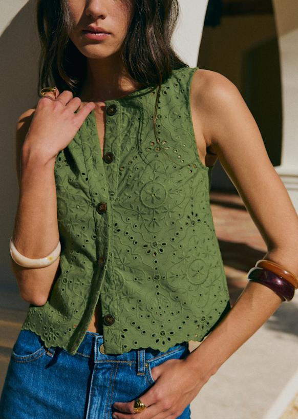 Blouse Roni - Broderie Unie Vert d'Éte