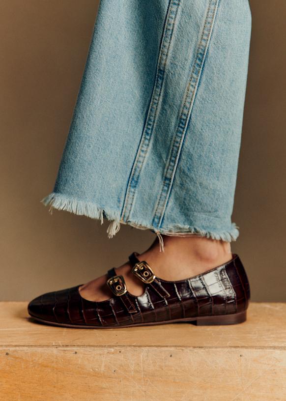 Low Clélia Ballerinas - Chocolate Crocodile Print - Bovine leather