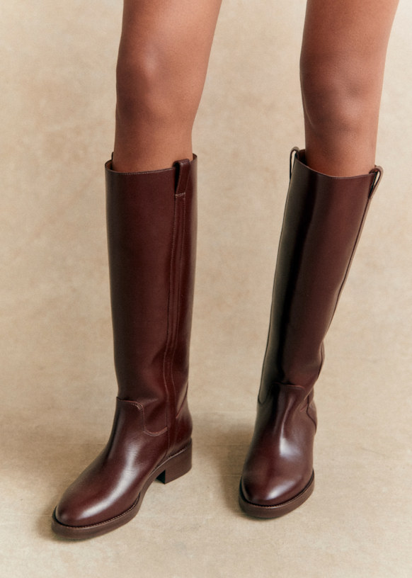 Bridget Knee Boots - Glossy Chocolate - Bovine leather - Sézane