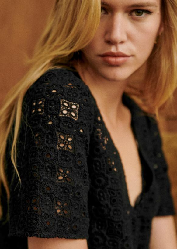emm ensemblesleeve blouse 黒 Emma Blouse - Black - Organic cotton - organic textile - Sézane