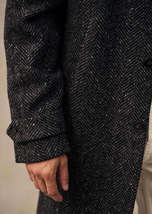 Weldon Coat - Herringbone Charcoal Grey - Wool - Sézane