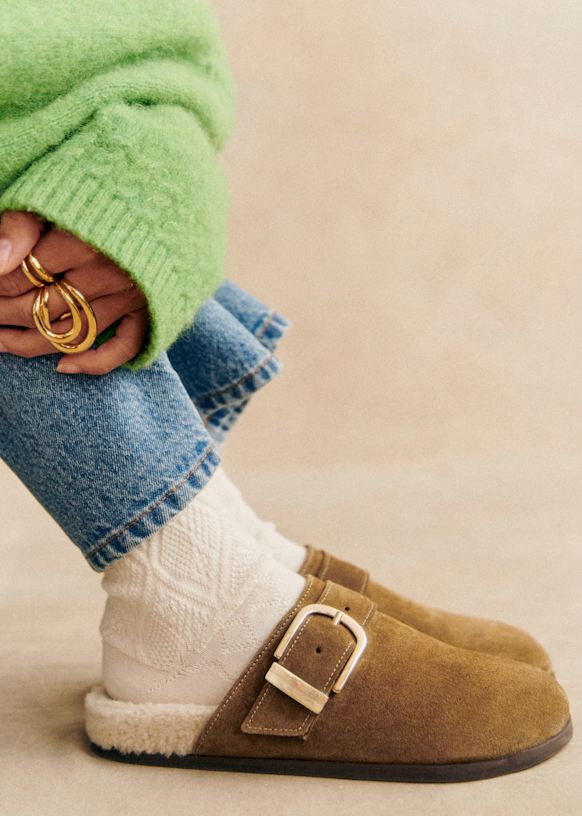 Fur lined leather mules hot sale
