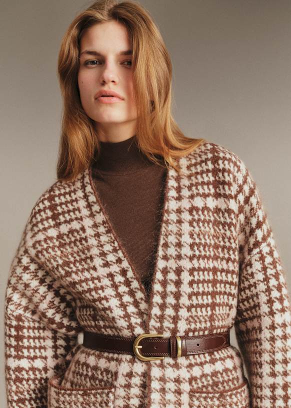 Oscar Jacket - Brown Pink Ecru Checks - Kid mohair - Sézane