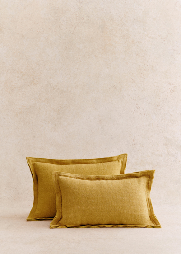 Linen cushion Large Model Ochre Cotton linen textiles Sezane