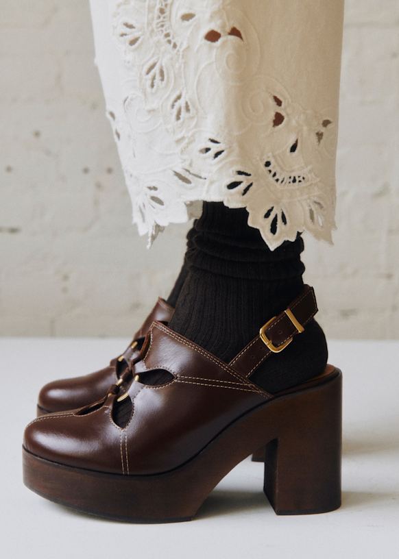 High Maelle Clogs - Sézane x SEA NY - Glossy Chocolate - Bovine