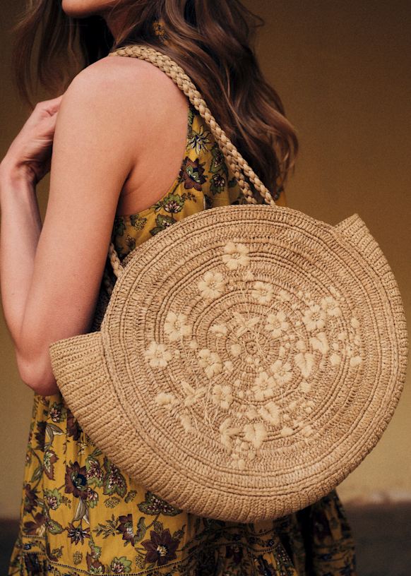 June Basket - Raffia with Mimosa Embroidery - Raffia - Octobre
