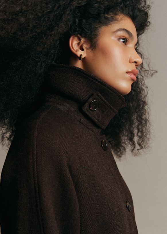 エムミーエメ Wool herringbone mini onepiece Jonas Coat - Chocolate Herringbone - Wool - Sézane