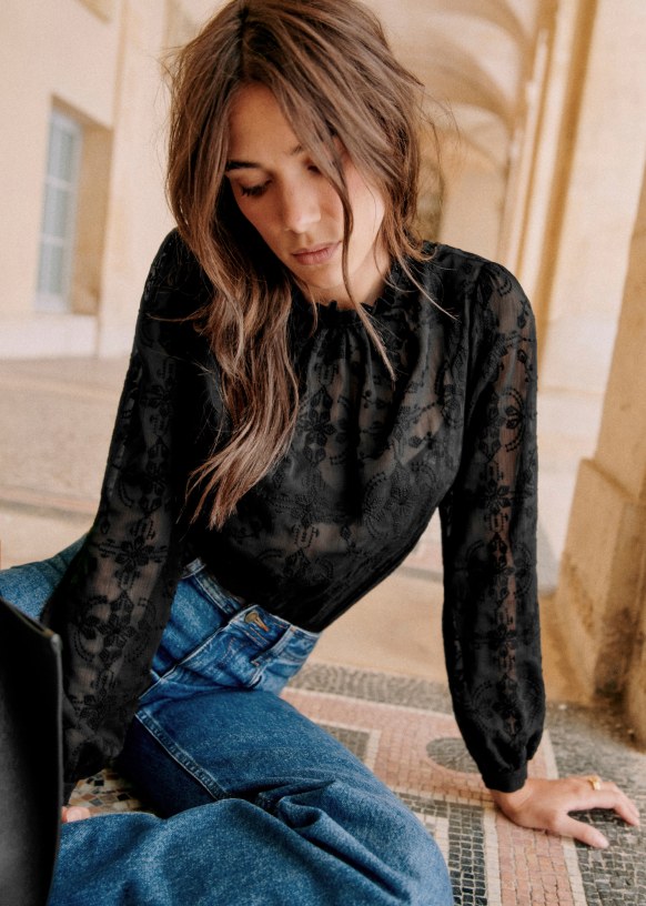 Blouse Valentine Noir Polyester recycle Sezane