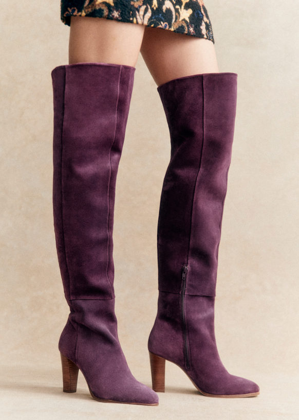Purple leather thigh high boots 2025